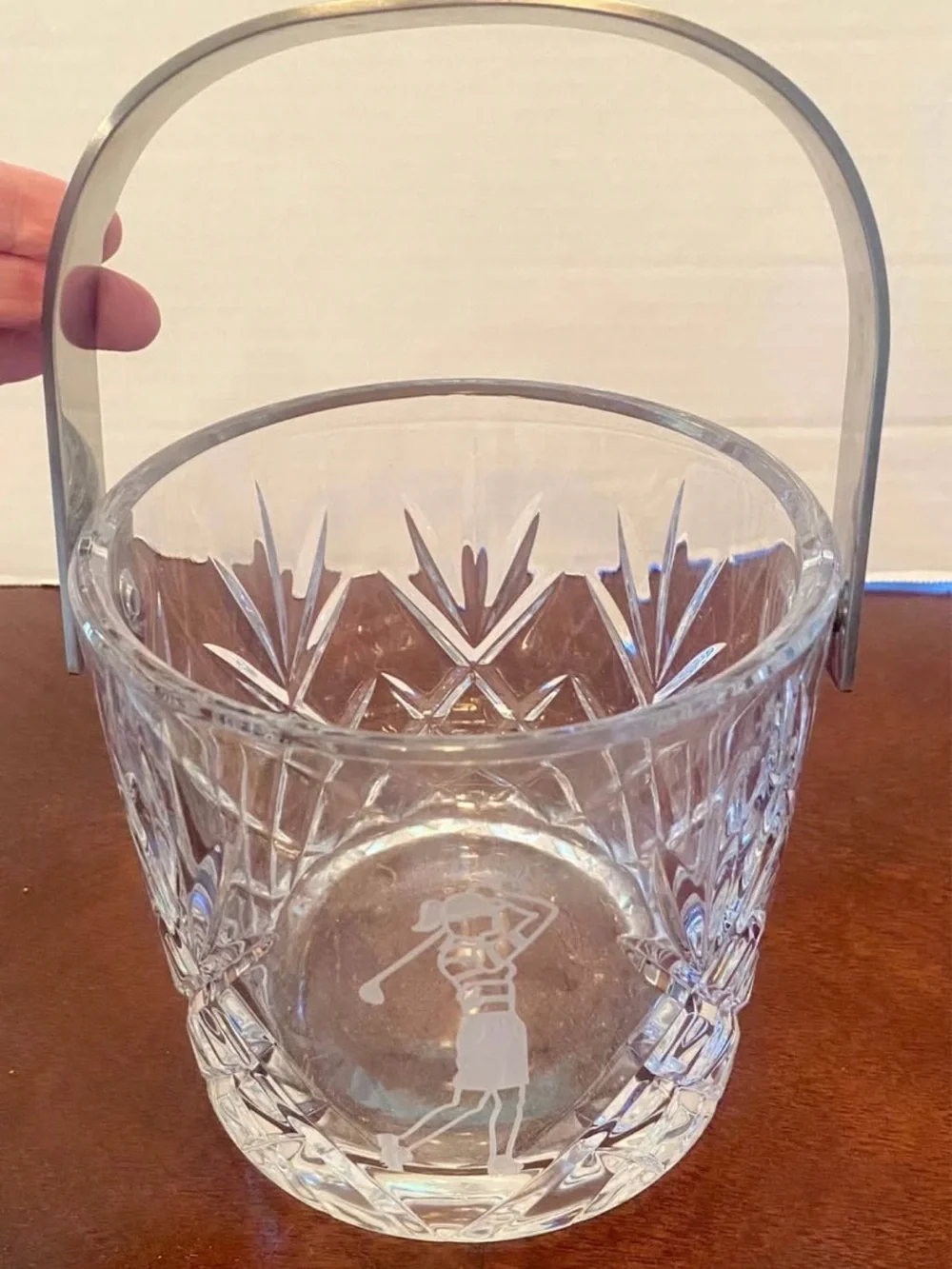 Crystal Cut Ice Bucket with Etched Golfer Design
